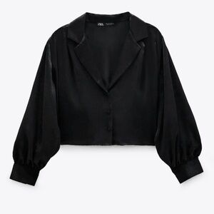 Zara satin Black Cropped Blouse small